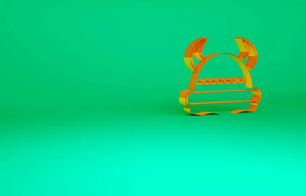 Narancs Viking szarvas sisak ikon elszigetelt zöld alapon. Minimalizmus koncepció. 3d illusztráció 3D render — Stock Fotó
