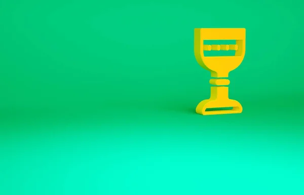 Иконка оранжевого средневекового кубка выделена на зеленом фоне. Концепция минимализма. 3D-рендеринг — стоковое фото