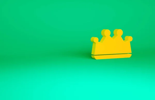Icono corona Rey naranja aislado sobre fondo verde. Concepto minimalista. 3D ilustración 3D render — Foto de Stock