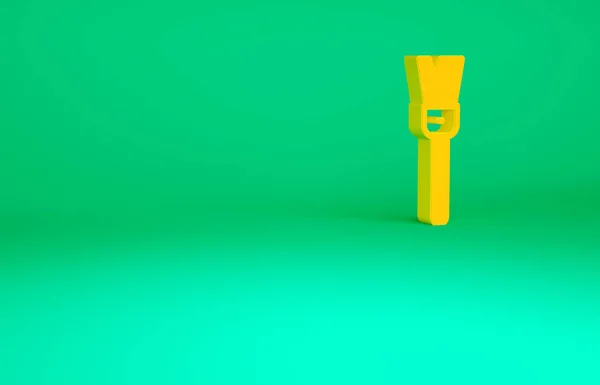 Icono de pincel naranja aislado sobre fondo verde. Para el artista o para arqueólogos y limpieza durante las excavaciones. Concepto minimalista. 3D ilustración 3D render —  Fotos de Stock