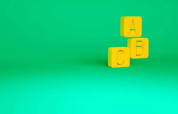 Orange ABC bloqueia ícone isolado no fundo verde. Cubos de alfabeto com letras A, B, C Conceito de minimalismo. 3D ilustração 3D render — Fotografia de Stock