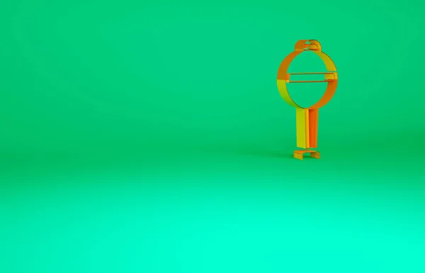 Naranja Rattle bebé juguete icono aislado sobre fondo verde. Señal de bolsa de frijoles. Concepto minimalista. 3D ilustración 3D render — Foto de Stock