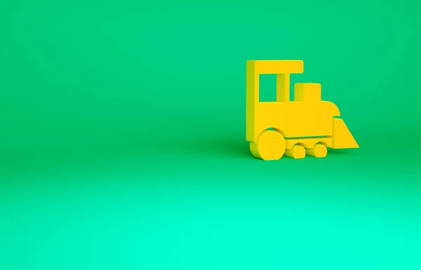 Icona treno giocattolo arancione isolato su sfondo verde. Concetto minimalista. Illustrazione 3d rendering 3D — Foto Stock