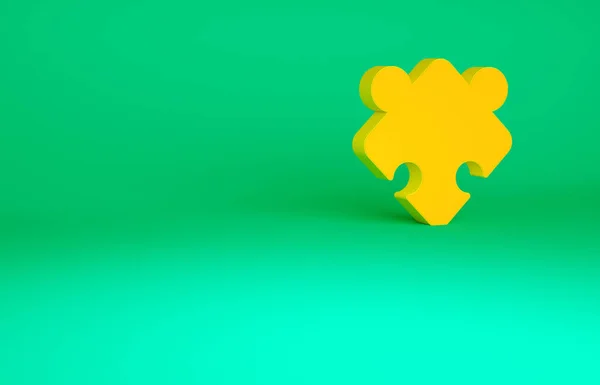 Orange Puzzle piezas icono de juguete aislado sobre fondo verde. Concepto minimalista. 3D ilustración 3D render —  Fotos de Stock