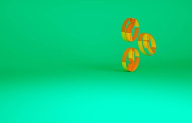 Yeşil arka planda izole edilmiş turuncu kahve çekirdeği ikonu. Minimalizm kavramı. 3d illüstrasyon 3B canlandırma