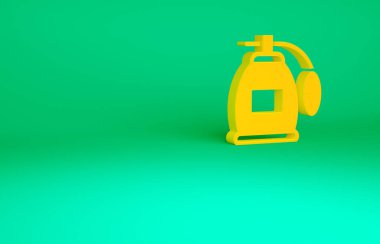 Yeşil arkaplanda turuncu parfüm ikonu izole edildi. Minimalizm kavramı. 3d illüstrasyon 3B canlandırma