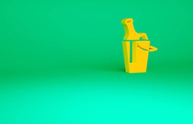 Yeşil arka planda izole edilmiş buz kovası ikonunda portakal şarabı. Minimalizm kavramı. 3d illüstrasyon 3B canlandırma