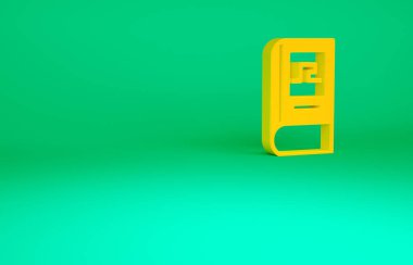 Turuncu Yunan tarih kitabı ikonu yeşil arka planda izole edilmiş. Minimalizm kavramı. 3d illüstrasyon 3B canlandırma