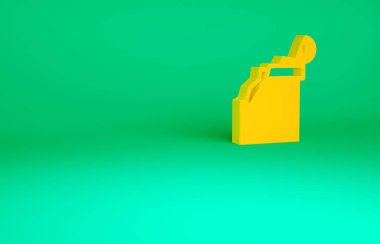 Turuncu Kırık antik sütun simgesi yeşil arkaplanda izole edildi. Minimalizm kavramı. 3d illüstrasyon 3B canlandırma