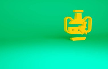 Turuncu Kırık antik amfora simgesi yeşil arka planda izole edilmiş. Minimalizm kavramı. 3d illüstrasyon 3B canlandırma