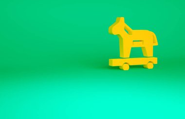 Turuncu Truva atı simgesi yeşil arka planda izole edildi. Minimalizm kavramı. 3d illüstrasyon 3B canlandırma