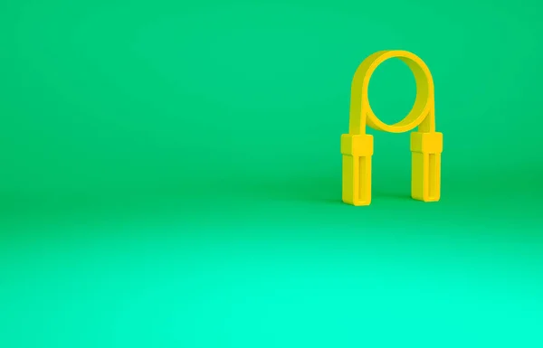 Orangefarbenes Springseil-Symbol isoliert auf grünem Hintergrund. Seilspringen. Sportgeräte. Minimalismus-Konzept. 3D Illustration 3D Renderer — Stockfoto