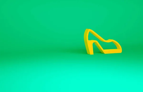 Orange Woman shoe with high heel icon isolated on green background. Minimalism concept. 3d illustration 3D render — Stock Photo, Image