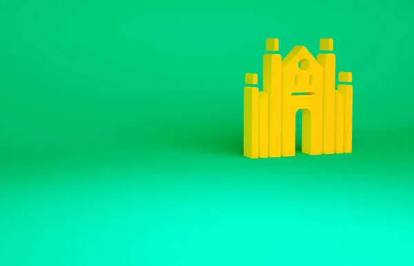 Icona arancione Duomo di Milano o Duomo di Milano isolata su sfondo verde. Famoso punto di riferimento di Milano, Italia. Concetto minimalista. Illustrazione 3d rendering 3D — Foto Stock