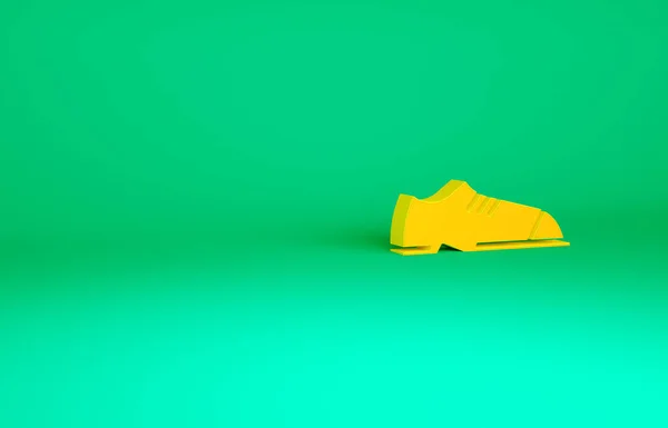 オレンジ男性の靴アイコンは緑の背景に隔離された。最小限の概念。3Dイラスト3Dレンダリング — ストック写真