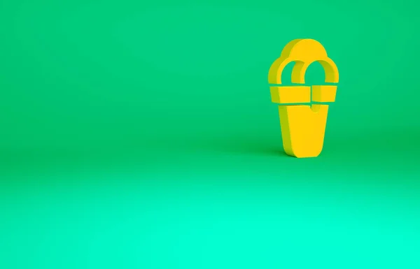 Gelato Arancione in cialda icona cono isolato su sfondo verde. Dolce simbolo. Concetto minimalista. Illustrazione 3d rendering 3D — Foto Stock