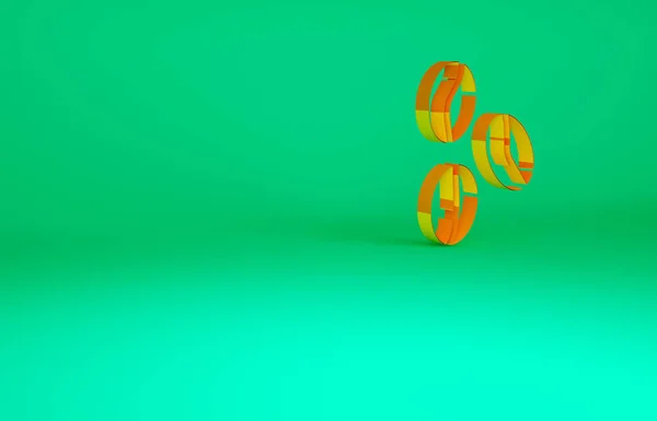 橘子咖啡豆图标孤立在绿色背景上.最低纲领的概念。3D渲染3D插图 — 图库照片