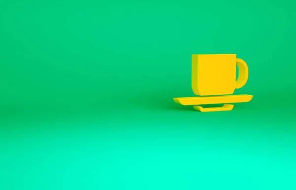Orange Kaffeetasse Symbol isoliert auf grünem Hintergrund. Teetasse vorhanden. Heißes Getränk Kaffee. Minimalismus-Konzept. 3D Illustration 3D Renderer — Stockfoto