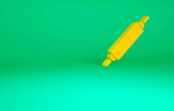 Oranžový Rolling pin ikona izolované na zeleném pozadí. Minimalismus. 3D ilustrace 3D vykreslení — Stock fotografie