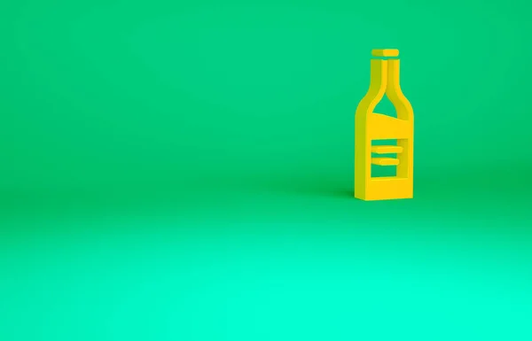 Πορτοκαλί μπουκάλι κρασί εικονίδιο απομονώνονται σε πράσινο φόντο. Μινιμαλιστική έννοια. 3d απεικόνιση 3D καθιστούν — Φωτογραφία Αρχείου