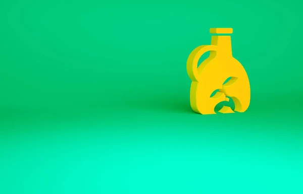 Naranja Botella de aceite de oliva icono aislado sobre fondo verde. Jarra con icono de aceite de oliva. Concepto minimalista. 3D ilustración 3D render — Foto de Stock