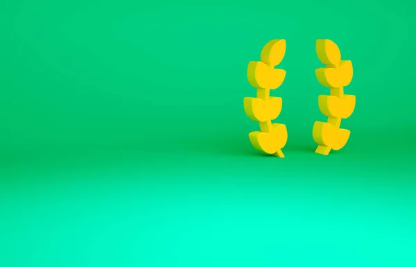 Икона оранжевого лаврового венка на зеленом фоне. Символ триумфа. Концепция минимализма. 3D-рендеринг — стоковое фото