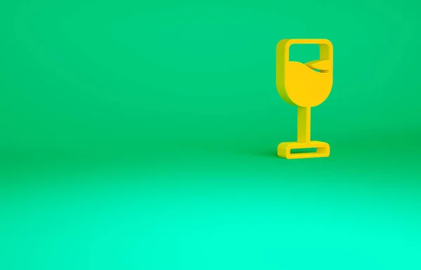 Ícone de vidro de vinho laranja isolado no fundo verde. Ícone de vinho. Símbolo Goblet. Sinal de vidro. Feliz Páscoa. Conceito de minimalismo. 3D ilustração 3D render — Fotografia de Stock