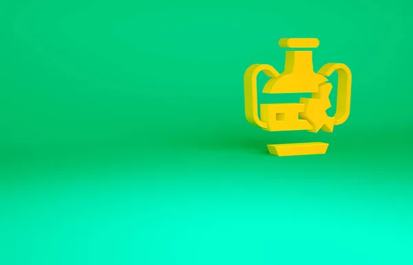 Оранжевый Сломанная древняя икона амфоры выделена на зеленом фоне. Концепция минимализма. 3D-рендеринг — стоковое фото
