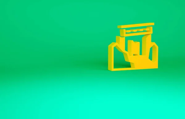 Pomarańczowy Starożytne ruiny ikona izolowane na zielonym tle. Koncepcja minimalizmu. Ilustracja 3D 3D renderowania — Zdjęcie stockowe