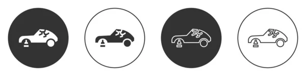 Μαύρο Σπασμένο Αυτοκίνητο Εικονίδιο Απομονώνονται Λευκό Φόντο Αυτοκινητιστικό Κουμπί Εικονογράφηση — Διανυσματικό Αρχείο