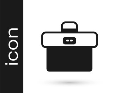 Beyaz arkaplanda siyah evrak çantası simgesi izole edildi. İş ilanı. İş portföyü. Vektör.