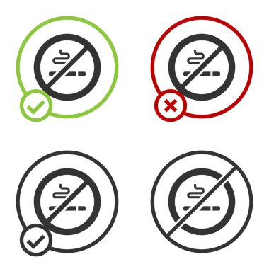 Siyah Sigara İçilmez simgesi beyaz arkaplanda izole edildi. Sigara sembolü. Çember düğmesi. Vektör.