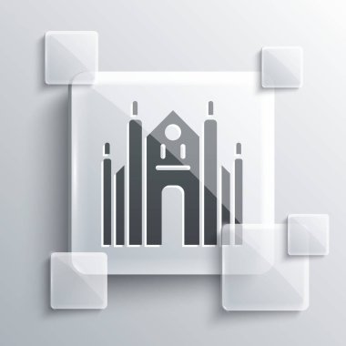 Gri arkaplanda Gri Milan Katedrali veya Duomo di Milano ikonu izole edildi. İtalya, Milan 'ın ünlü simgesi. Kare cam paneller. Vektör.