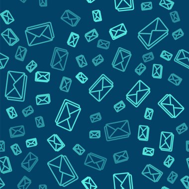 Yeşil çizgi Zarf simgesi mavi arkaplanda izole edilmiş pürüzsüz desen. E- posta mektup sembolü. Vektör İllüstrasyonu.