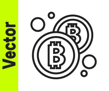 Siyah çizgi kripto para birimi Bitcoin simgesi beyaz arka planda izole edildi. Madeni para. Engelleme zinciri tabanlı şifreli para birimi. Vektör.