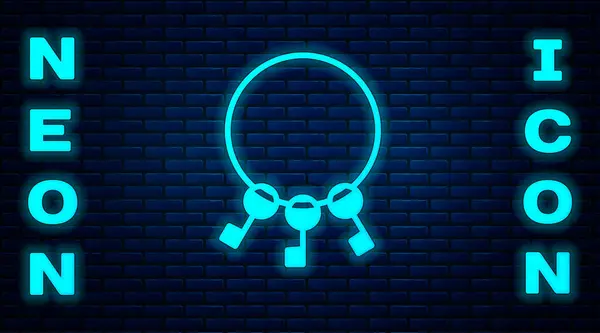 Gloeiende Neon Bunch Van Sleutels Pictogram Geïsoleerd Baksteen Muur Achtergrond — Stockvector