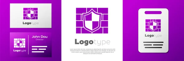 Logotype Shield Cyber Security Brick Wall Icon Isolated White Background — Stock Vector