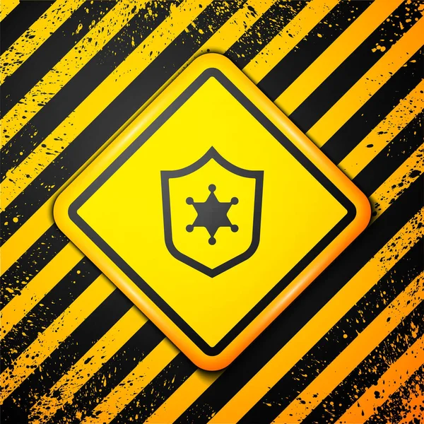 Ikona Czarnej Odznaki Policji Żółtym Tle Znak Szeryfa Znak Ostrzegawczy — Wektor stockowy