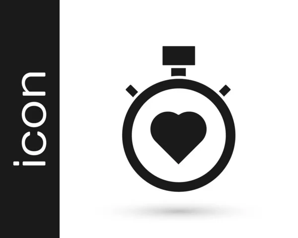 Black Heart Center Stopwatch Icon Isolated White Background Valentines Day — Stock Vector