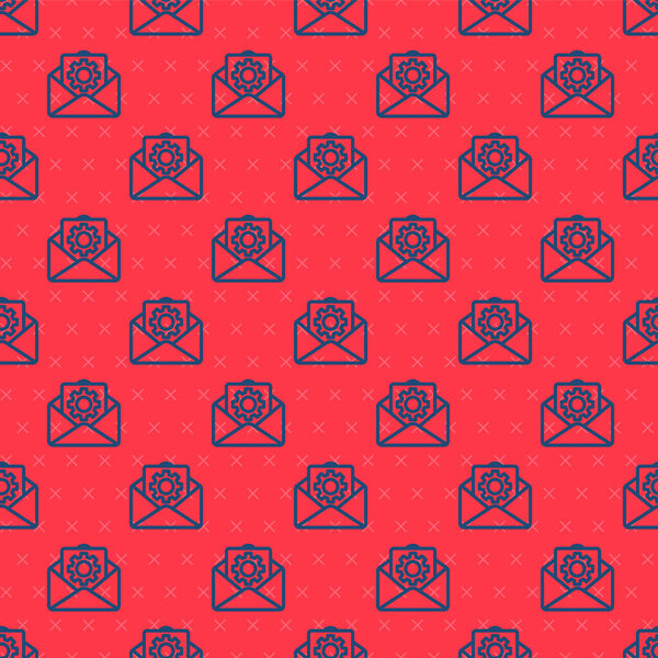 Blue line Envelope setting icon isolated seamless pattern on red background.  Vector Illustration.