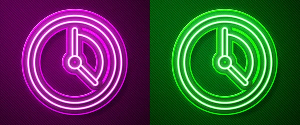 Gloeiende Neon Lijn Time Management Icoon Geïsoleerd Paarse Groene Achtergrond — Stockvector
