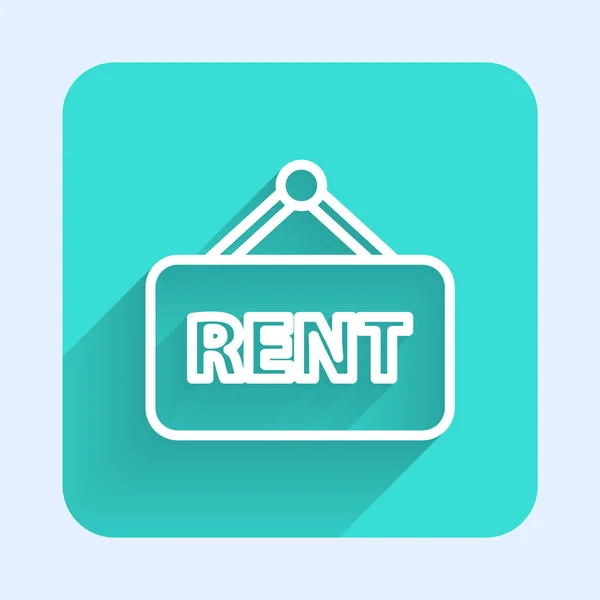 Weiße Linie Hängeschild Mit Text Rent Icon Isoliert Mit Langem — Stockvektor