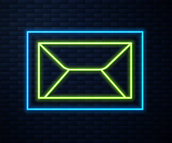 发光的霓虹灯线包裹图标隔离在砖墙的背景上 电子邮件信件符号 — 图库矢量图片