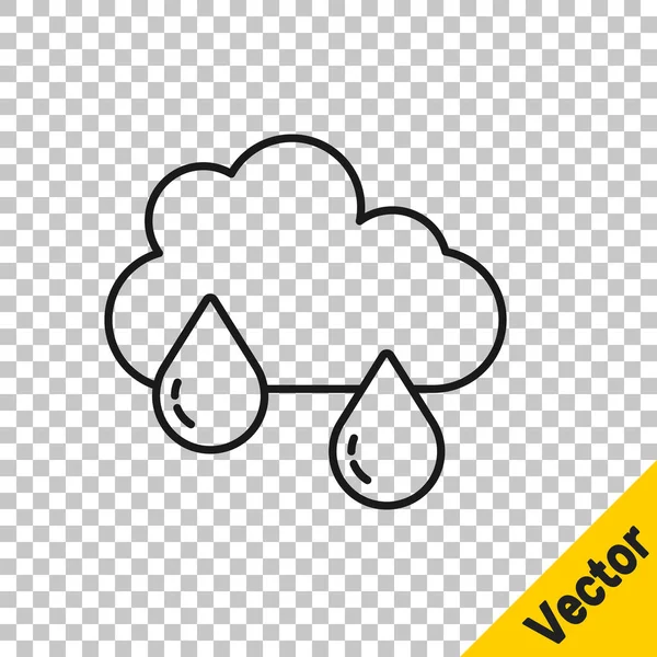 Nube Línea Negra Con Icono Lluvia Aislado Sobre Fondo Transparente — Vector de stock