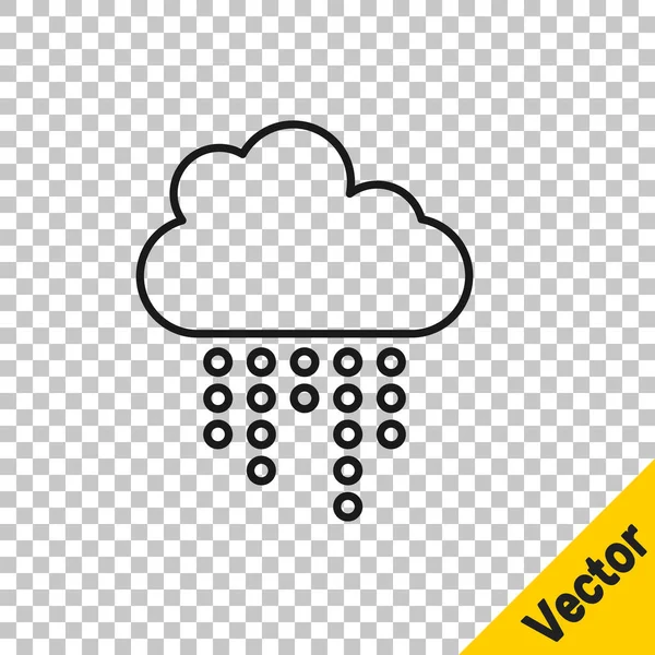 Schwarze Linie Wolke Mit Regensymbol Isoliert Auf Transparentem Hintergrund Regenwolken — Stockvektor