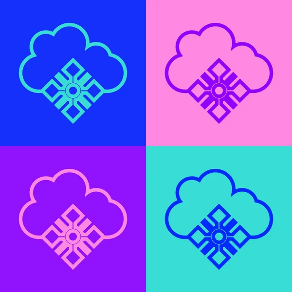 Поп Арт Линии Облако Иконкой Снега Изолированы Цветном Фоне Облако — стоковый вектор