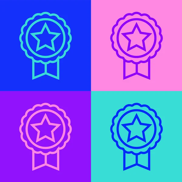 Pop Art Ligne Médaille Avec Icône Étoile Isolé Sur Fond — Image vectorielle