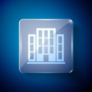 Beyaz Saray ikonu mavi arka planda izole edildi. Ev sembolü. Kare cam paneller. Vektör İllüstrasyonu.