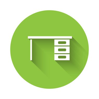 Beyaz Saray masa simgesi uzun gölgeli izole edilmiş. Yeşil daire düğmesi. Vektör İllüstrasyonu.