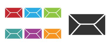 Beyaz arkaplanda siyah zarf simgesi izole edildi. E- posta mektup sembolü. Simgeleri renklendirin. Vektör.